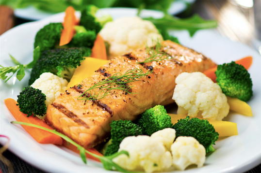 Honey Mustard Salmon with Broccoli & Cauliflower  <small> Low Carb Meal </small>