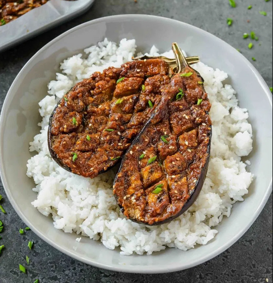 Miso Sesame Eggplants with Short Grain Rice